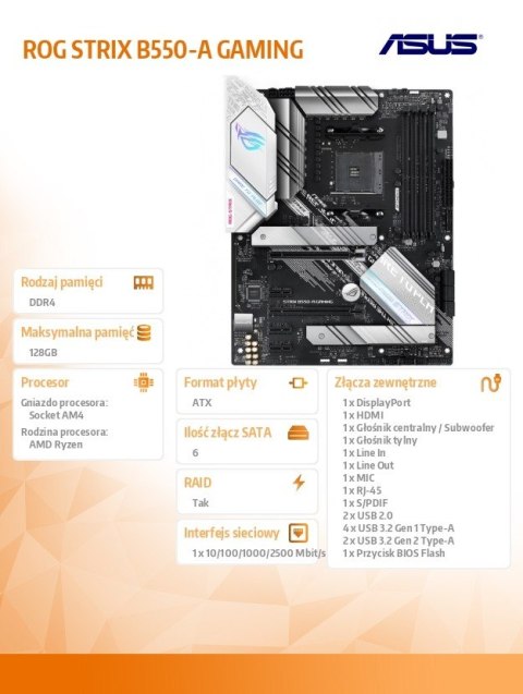 Płyta główna ROG STRIX B550-A GAMING AM4 4DDR4 HDMI/DP ATX Płyta główna ROG STRIX B550-A GAMING AM4 4DDR4 HDMI/DP ATX