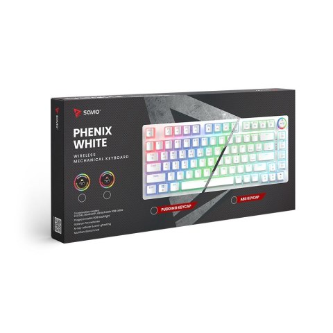 Klawiatura mechaniczna bezprzewodowa SAVIO PHENIX WHITE Gateron Yellow, Pudding