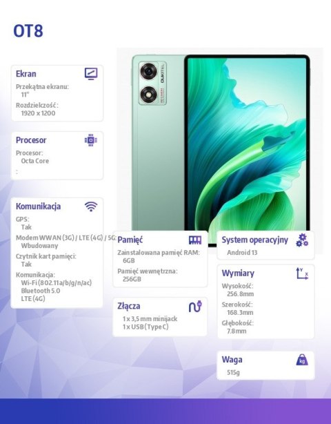 Tablet OT8 4G 11cali 6/256GB Zielony