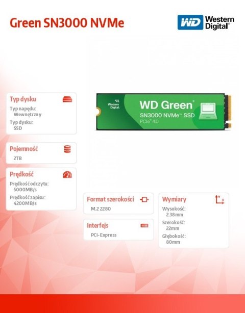 Dysk SSD Green 2TB M.2 2280 SN3000 NVMe PCIE4.0 Dysk SSD Green 2TB M.2 2280 SN3000 NVMe PCIE4.0