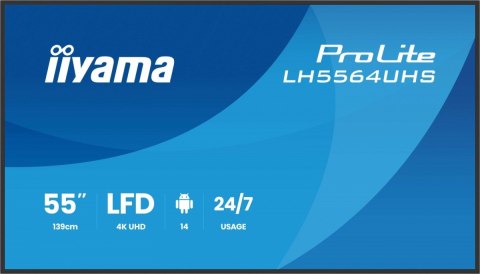 Monitor 55 cali LH5564UHS-B1AG, 24/7,VA,ANDROID14,4K,500cd,5000:1, 2xHDMI ,USB-C,RJ45, RS-232c, IR, 2x10W, 2xUSB, UCHWYT ŚCIE