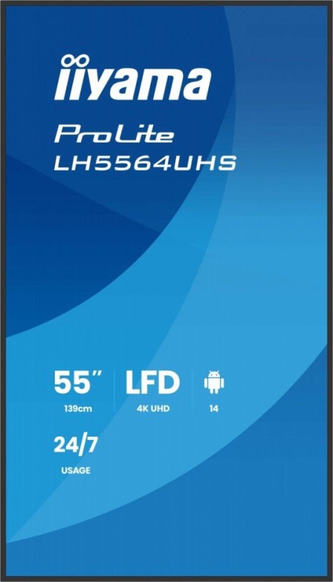 Monitor 55 cali LH5564UHS-B1AG, 24/7,VA,ANDROID14,4K,500cd,5000:1, 2xHDMI ,USB-C,RJ45, RS-232c, IR, 2x10W, 2xUSB, UCHWYT ŚCIE