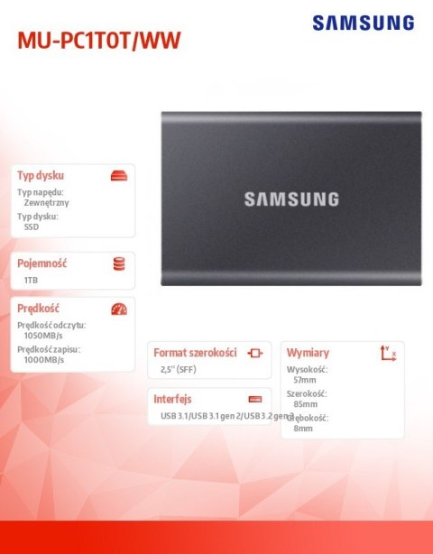 Dysk Portable T7 1TB USB3.2 GEN.2 szary Dysk Portable T7 1TB USB3.2 GEN.2 szary