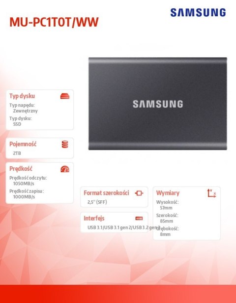 Dysk Portable T7 2TB USB3.2 GEN.2 szary Dysk Portable T7 2TB USB3.2 GEN.2 szary