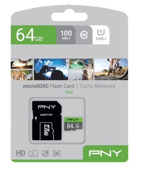 Karta pamięci MicroSDXC Elite 64GB P-SDUX64U185GW-GE Karta pamięci MicroSDXC Elite 64GB P-SDUX64U185GW-GE