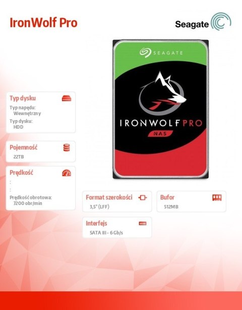 Dysk IronWolf Pro 22TB SATA ST22000NT001 Dysk IronWolf Pro 22TB SATA ST22000NT001