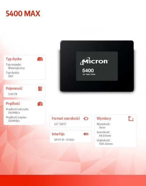 Dysk SSD 5400 MAX 3840GB SATA 2.5 7mm Single Pack Dysk SSD 5400 MAX 3840GB SATA 2.5 7mm Single Pack