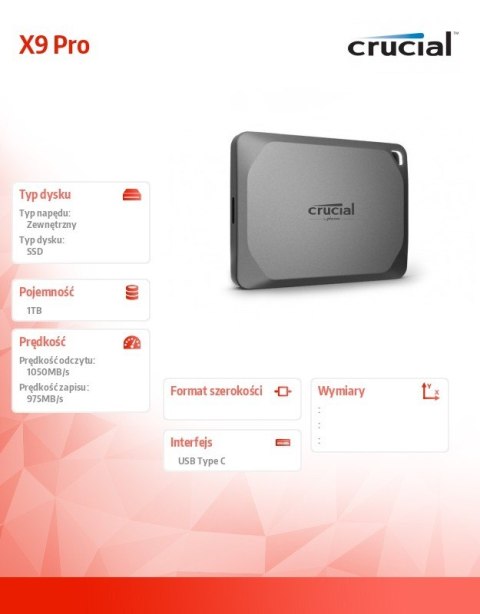 Dysk SSD X9 Pro 1TB USB-C 3.2 Gen2 Dysk SSD X9 Pro 1TB USB-C 3.2 Gen2