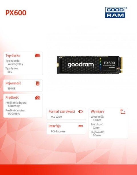 Dysk SSD PX600 250GB M.2 PCIe 4x4 NVMe 2280 Dysk SSD PX600 250GB M.2 PCIe 4x4 NVMe 2280