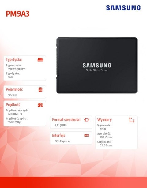 Dysk SSD PM9A3(U.2) MZQL2960HCJR-00W07 Dysk SSD PM9A3(U.2) MZQL2960HCJR-00W07
