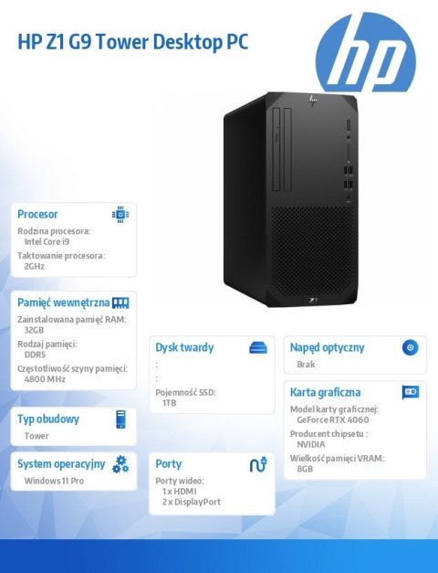 Komputer Z1 Tower G9 i9-14900 1TB/32GB/W11P 8T1G3EA Komputer Z1 Tower G9 i9-14900 1TB/32GB/W11P 8T1G3EA