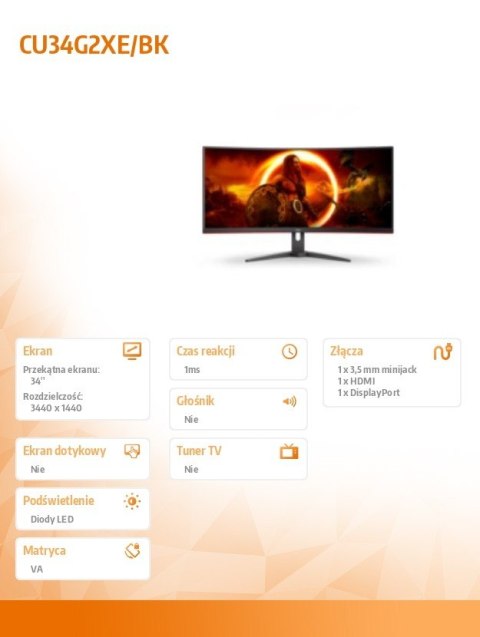 Monitor 34 cale CU34G2XE 34 cale VA Zakrzywiony 144Hz HDMI DP Monitor 34 cale CU34G2XE 34 cale VA Zakrzywiony 144Hz HDMI DP