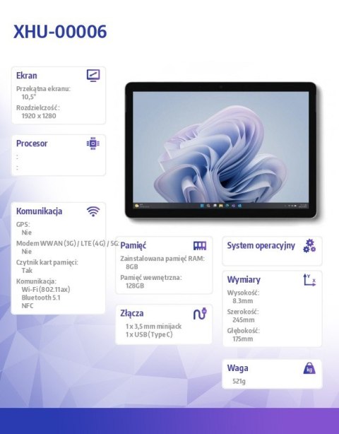 Tablet Surface GO 4 / N200 / 8 GB / 128 GB / Platinium / W11Pro - XHU-00006 Tablet Surface GO 4 / N200 / 8 GB / 128 GB / Platinium / W11Pro - XHU-00006