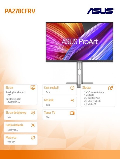 Monitor 27 cali PA278CFRV IPS QHD 100Hz HDMI DP Monitor 27 cali PA278CFRV IPS QHD 100Hz HDMI DP
