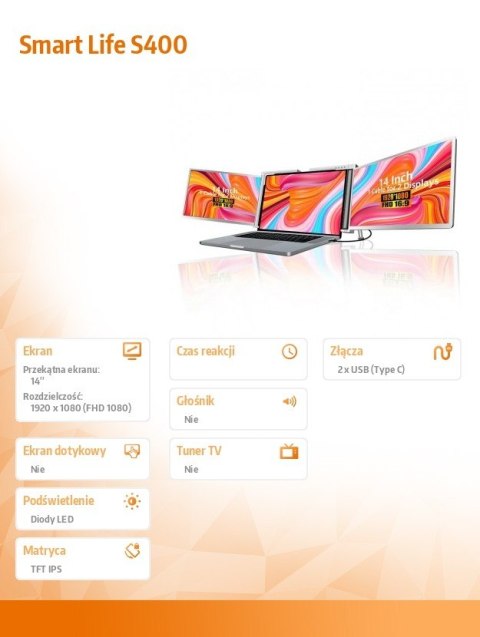 Przenośne monitory do laptopa Smart Life S400 14 cali, 2 monitory, IPS, 1080p Full HD Przenośne monitory do laptopa Smart Life S400 14 cali, 2 monitory, IPS, 1080p Full HD