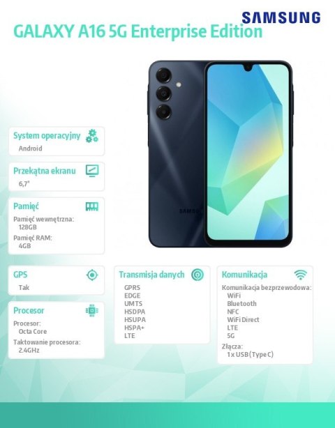 Smartfon GALAXY A16 5G 4/128 GB Czarny Enterprise Edition Smartfon GALAXY A16 5G 4/128 GB Czarny Enterprise Edition