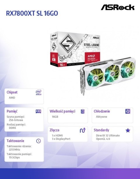 Karta graficzna Radeon RX 7800 XT STEEL LEGEND OC 16G GDDR6 256bit
