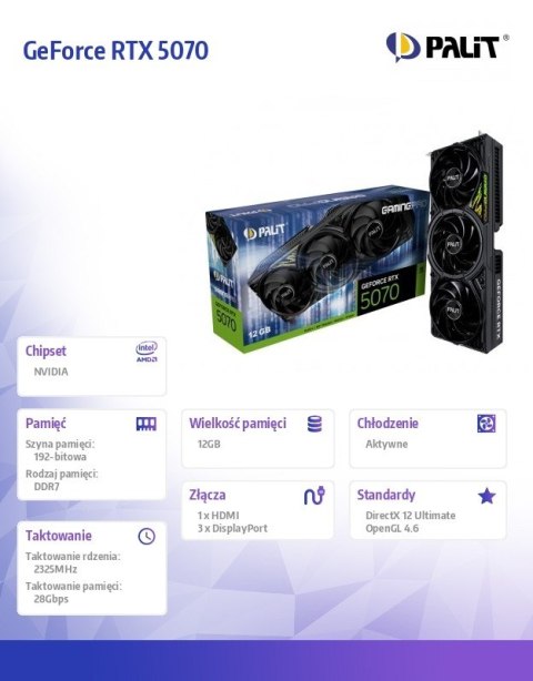Karta graficzna GeForce RTX 5070 GAMING PRO 12GB GDDR7 192bit 3DP/HDMI