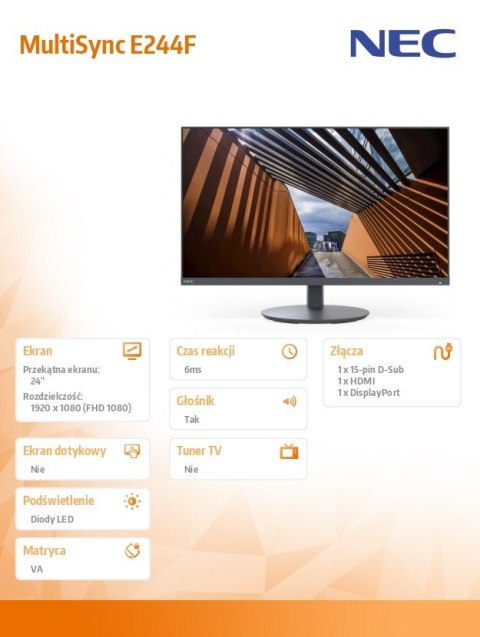 Monitor MultiSync E244F 24 cale DP HDMI czarny Monitor MultiSync E244F 24 cale DP HDMI czarny