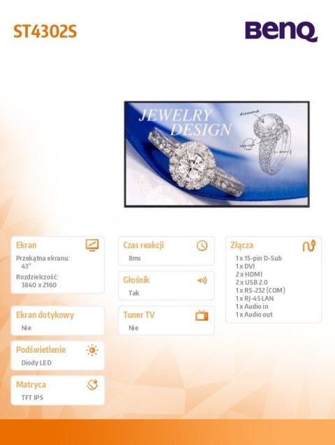 Monitor profesjonalny 43 cale ST4302S IPS 4K/1200:1/ANDROID