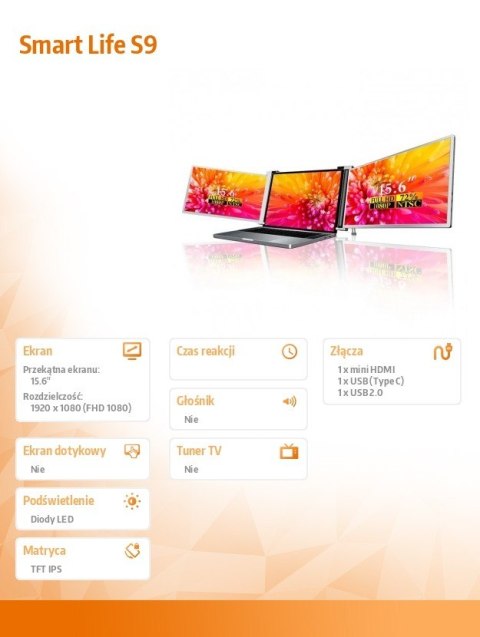 Przenośne monitory do laptopa Smart Life S9 15,6 '' 2 monitory, IPS, 1920x1080 Przenośne monitory do laptopa Smart Life S9 15,6 '' 2 monitory, IPS, 1920x1080