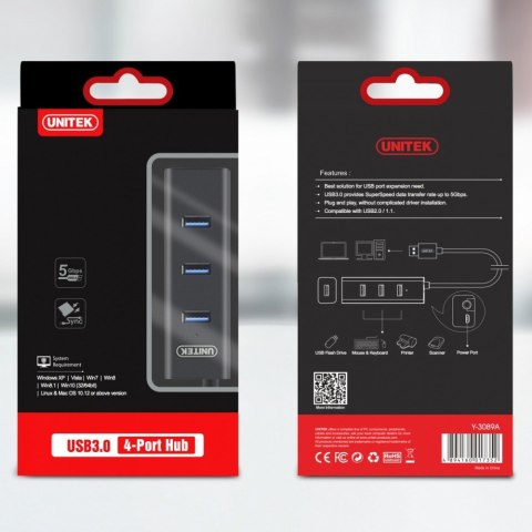 Hub 4x USB 3.0; BC1,2; CZARNY Hub 4x USB 3.0; BC1,2; CZARNY