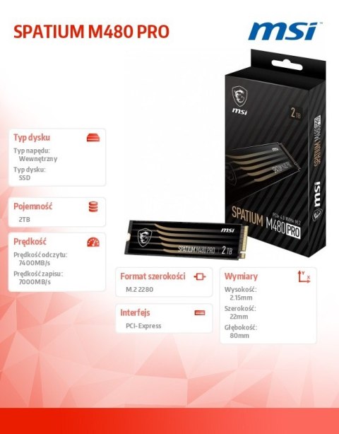 Dysk SSD SPATIUM M480 PRO 2TB M.2 PCIe4 7400/7000MB/s Dysk SSD SPATIUM M480 PRO 2TB M.2 PCIe4 7400/7000MB/s