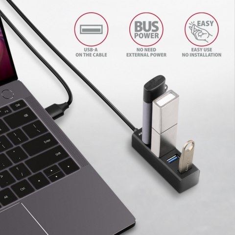 HUE-M1AL Hub 4-portowy Mini metalowy USB 3.2 Gen 1, 1.2m USB-A kabel HUE-M1AL Hub 4-portowy Mini metalowy USB 3.2 Gen 1, 1.2m USB-A kabel