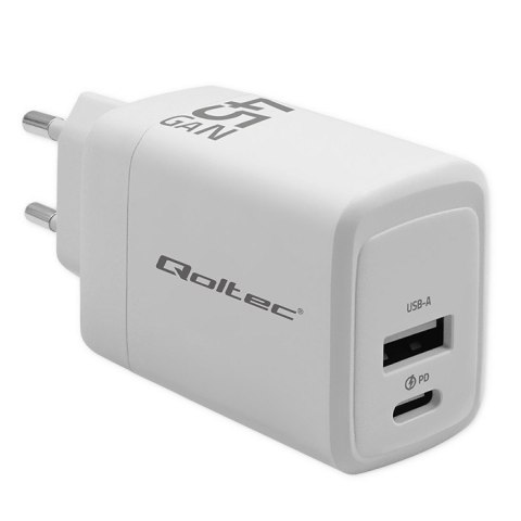 Ładowarka sieciowa 45W GaN | 5-20V | 1.5-3A | 1xUSB-C PD | 1xUSB QC 3.0 | Biała Ładowarka sieciowa 45W GaN | 5-20V | 1.5-3A | 1xUSB-C PD | 1xUSB QC 3.0 | Biała