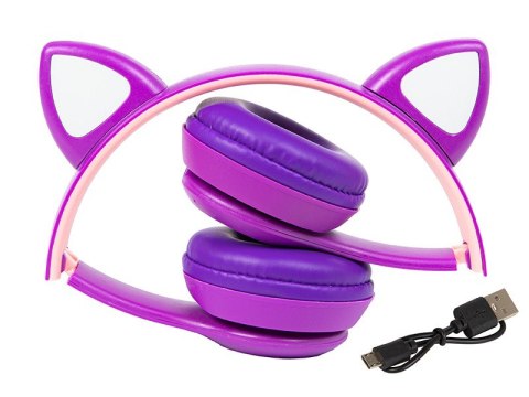 Słuchawki bezprzewodowe Bluetooth 5.0 LED dla dzieci fioletowe uszy Słuchawki bezprzewodowe Bluetooth 5.0 LED dla dzieci fioletowe uszy