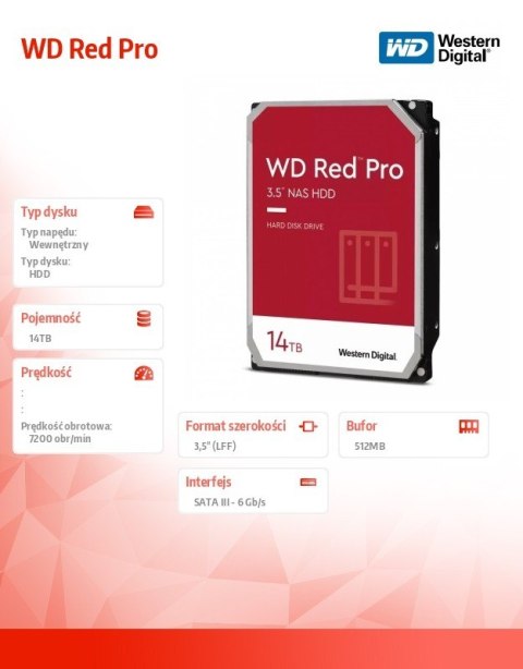 Dysk twardy WD Red Pro 14TB 3,5 512MB SATAIII/7200rpm Dysk twardy WD Red Pro 14TB 3,5 512MB SATAIII/7200rpm