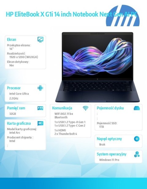 Notebook EliteBook X G1i U7 268V 1TB/32/W11P/14 B9ZY6ET Notebook EliteBook X G1i U7 268V 1TB/32/W11P/14 B9ZY6ET