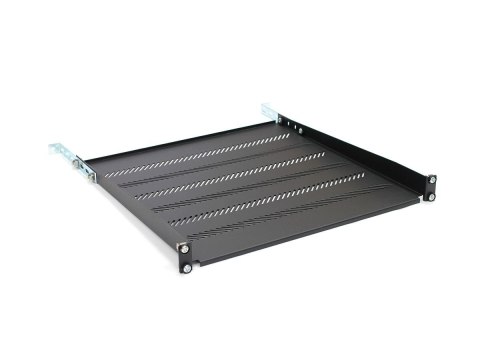 Półka do szaf 450mm 19" 483x450mm 1U czarna z regulacją i podporą Półka do szaf 450mm 19" 483x450mm 1U czarna z regulacją i podporą