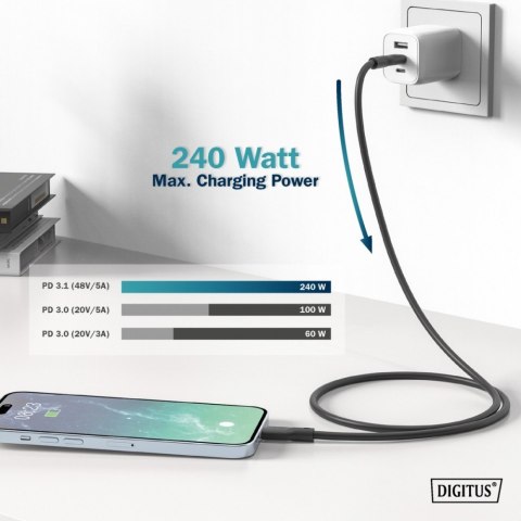 Kabel połączeniowy silikonowy USB-C - USB-C, USB 4 Gen2 20G 8K 240W, 2m Czarny Kabel połączeniowy silikonowy USB-C - USB-C, USB 4 Gen2 20G 8K 240W, 2m Czarny