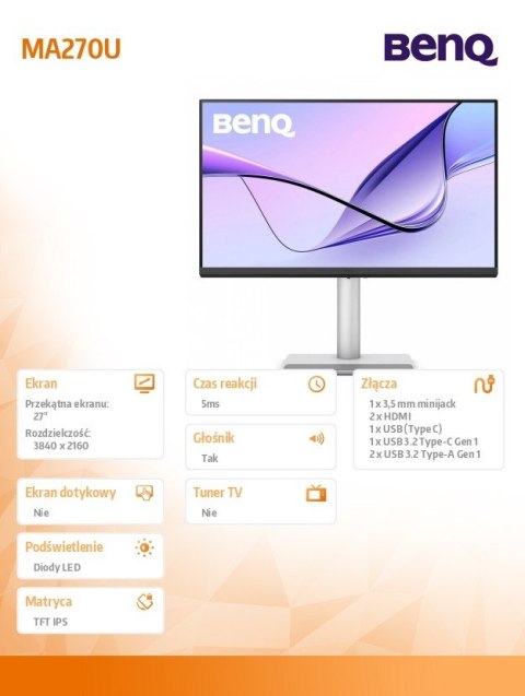 Monitor 27 cali MA270U IPS 5ms/IPS/HDMI/60Hz/4K