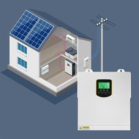 Hybrydowy inwerter solarny Off-Grid 2.5kVA | 2.5kW | 100A | MPPT | LCD | BMS | Sinus