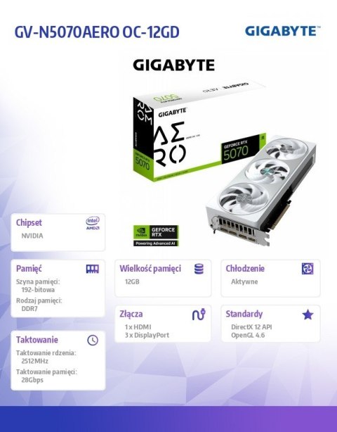 Karta graficzna RTX 5070 AERO OC 12GB GDDR7 192bit HDMI/DP