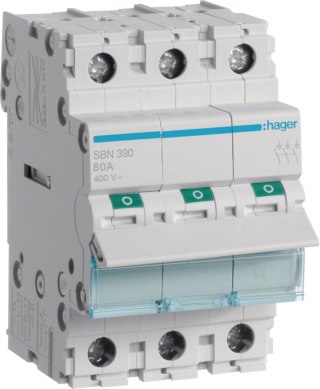 Rozłącznik izolacyjny, szer. 3 moduły. 3P, 100A HAGER SBN390