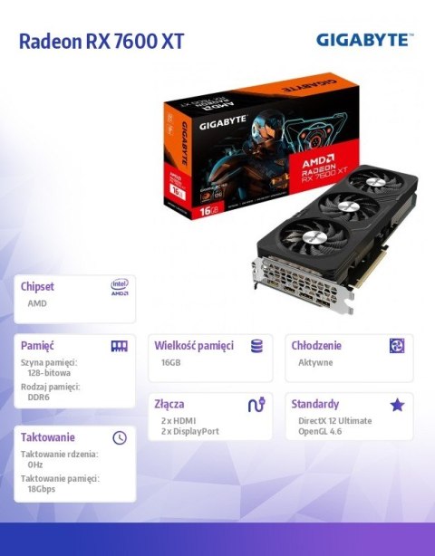 Karta graficzna Radeon RX 7600 XT GAMING OC 16G GDDR6 128bit 2DP/2HDMI