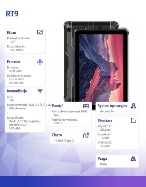 Tablet RT9 10,1 cali 6/ 256GB czarny