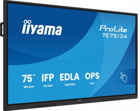 Monitor 75 cali TE7513A-B1AG INFRARED,40pkt,IPS,4K,7H,450cd/m2, WiFi,USB, ANDROID 14, Google EDLA,2x20W, UCHWYT CIENNY