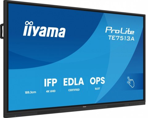 Monitor 75 cali TE7513A-B1AG INFRARED,40pkt,IPS,4K,7H,450cd/m2, WiFi,USB, ANDROID 14, Google EDLA,2x20W, UCHWYT CIENNY
