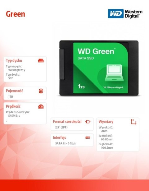 Dysk SSD Green 1TB SATA 2.5 cala WDS100T3G0A Dysk SSD Green 1TB SATA 2.5 cala WDS100T3G0A