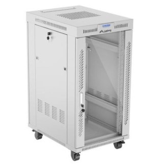 Szafa stojąca rack 19'' 22U 600x800 szara drzwi szklane LCD flack pack