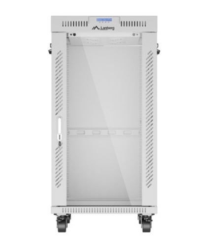 Szafa stojąca rack 19'' 22U 600x800 szara drzwi szklane LCD flack pack