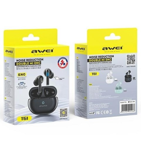 Słuchawki stereo Bluetooth T61 TWS Czarne Słuchawki stereo Bluetooth T61 TWS Czarne