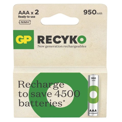 Akumulatorki R03/AAA Ni-MH 950mAh blister 2szt. GP RECYKO Akumulatorki R03/AAA Ni-MH 950mAh blister 2szt. GP RECYKO