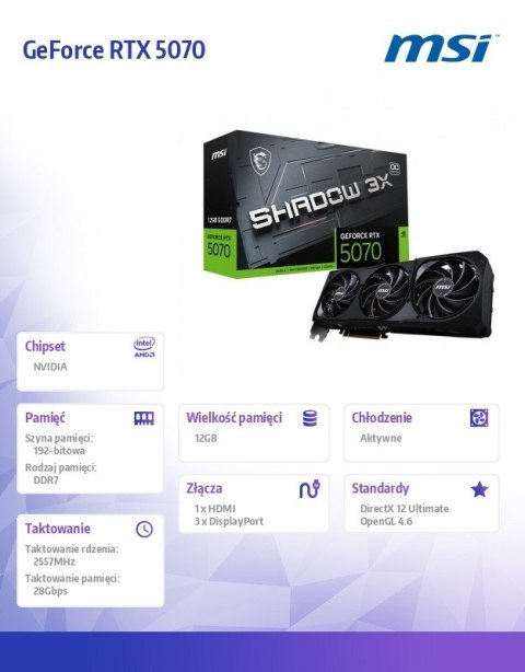Karta graficzna GeForce RTX 5070 12G SHADOW 3X OC GDDR7 192bit HDMI/DP