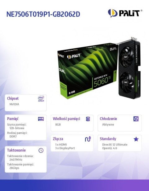 Karta graficzna RTX 5060 TI DUAL 8GB GDDR7 128bit 3DP/HDMI
