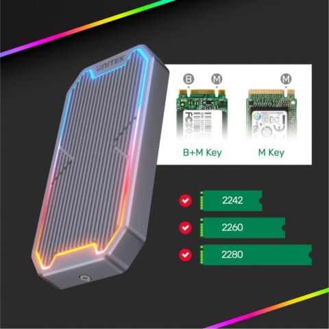 Obudowa dysku SSD M.2 NVMe/SATA 10Gbps, RGB; S1210B Obudowa dysku SSD M.2 NVMe/SATA 10Gbps, RGB; S1210B